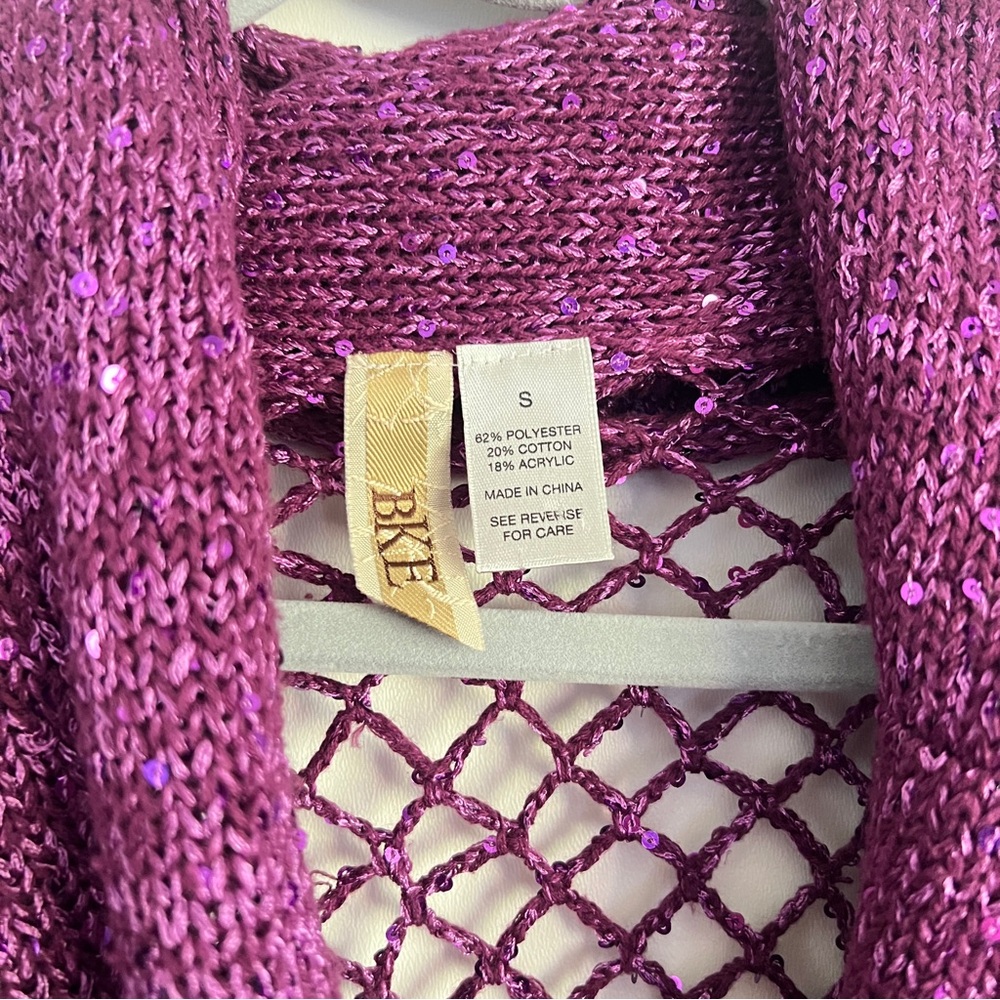 Y2K Purple Sequin Cowl Neck Top Size Small Glam Sequin Top Knit - Picture 9 of 10